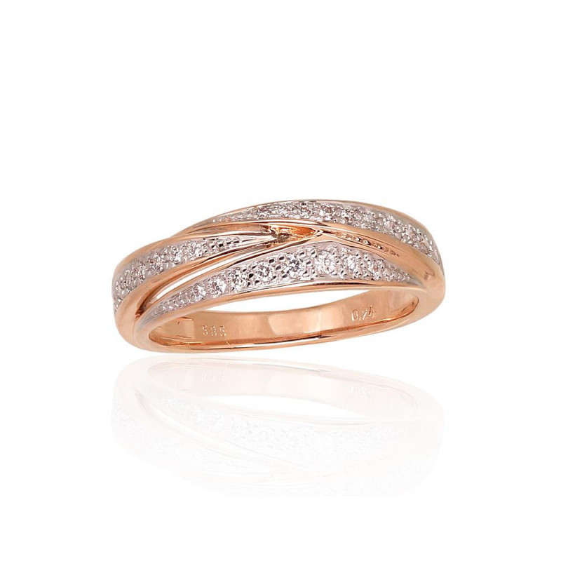 Gold ring 1100950(Au-R+PRh-W)_DI, Red Gold 585°, Rhodium (Plating) , Diamonds