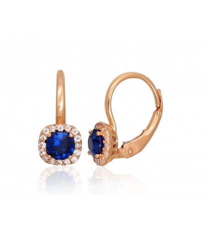 Gold earrings with 'english' lock 1201292(Au-R)_CZ+CZ-B, Red Gold 585°, Zirkons