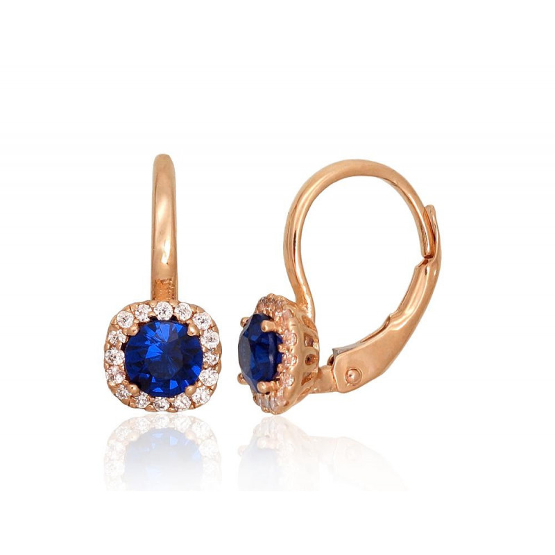 Gold earrings with 'english' lock 1201292(Au-R)_CZ+CZ-B, Red Gold 585°, Zirkons