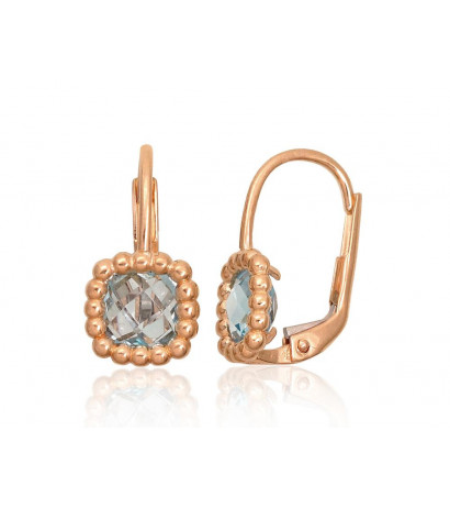 Gold earrings with 'english' lock 1201293(Au-R)_TZLB, Red Gold 585°, Sky Blue Topaz