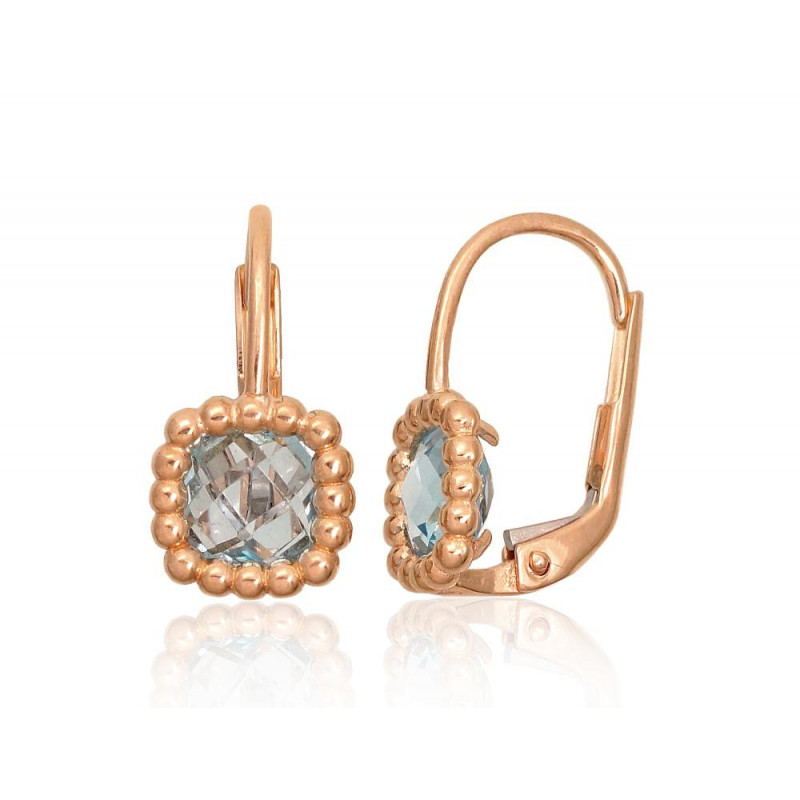 Gold earrings with 'english' lock 1201293(Au-R)_TZLB, Red Gold 585°, Sky Blue Topaz