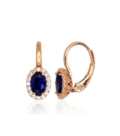 Gold earrings with 'english' lock 1201302(Au-R)_CZ+CZ-B, Red Gold 585°, Zirkons