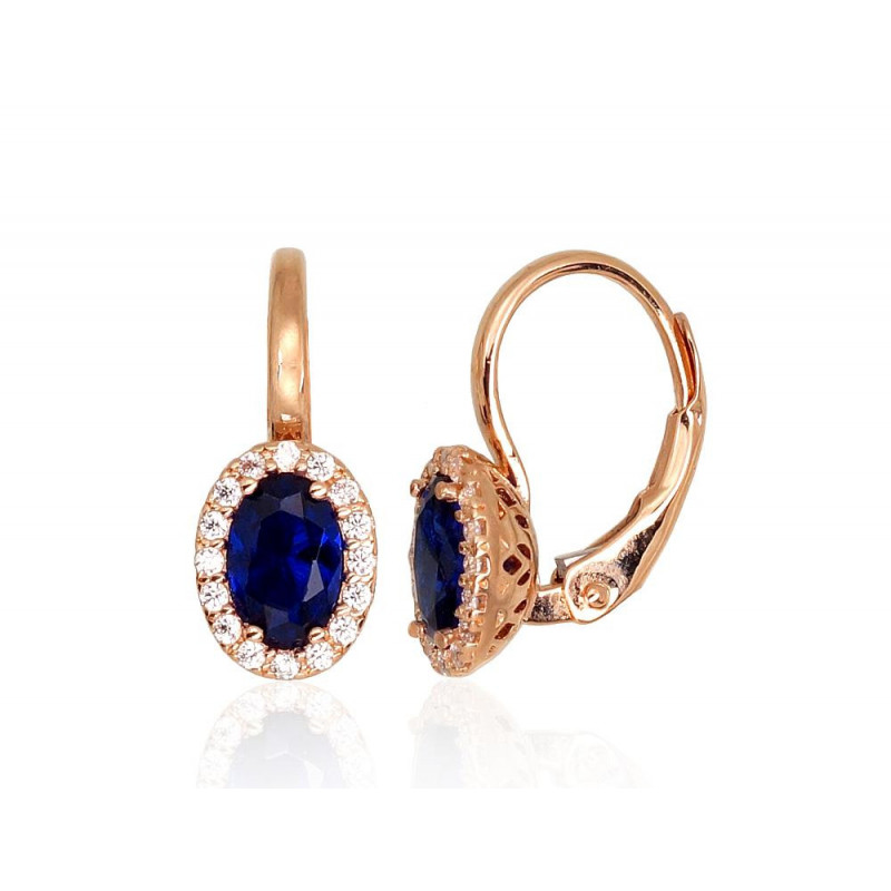 Gold earrings with 'english' lock 1201302(Au-R)_CZ+CZ-B, Red Gold 585°, Zirkons