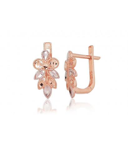 Gold earrings with 'english' lock 1201094(Au-R+PRh-W), Red Gold 585°, Rhodium (Plating)