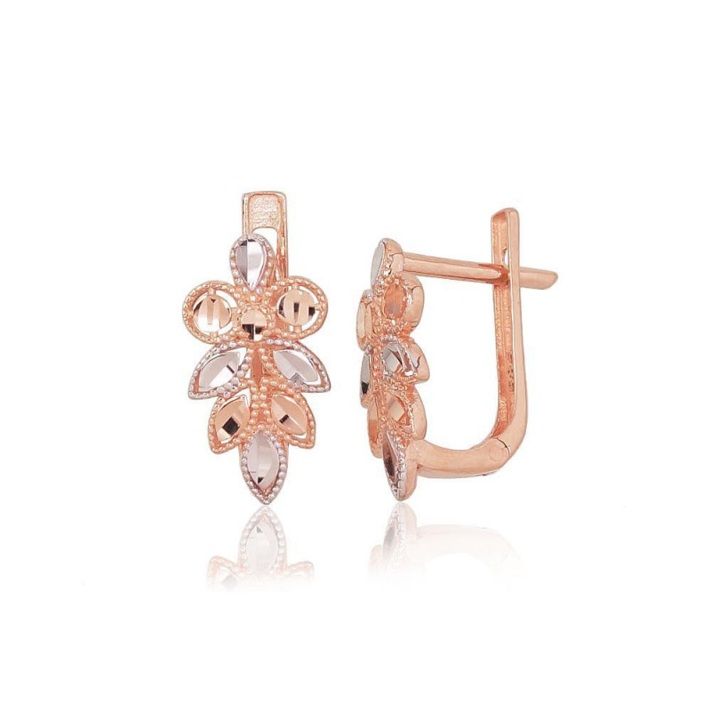 Gold earrings with 'english' lock 1201094(Au-R+PRh-W), Red Gold 585°, Rhodium (Plating)