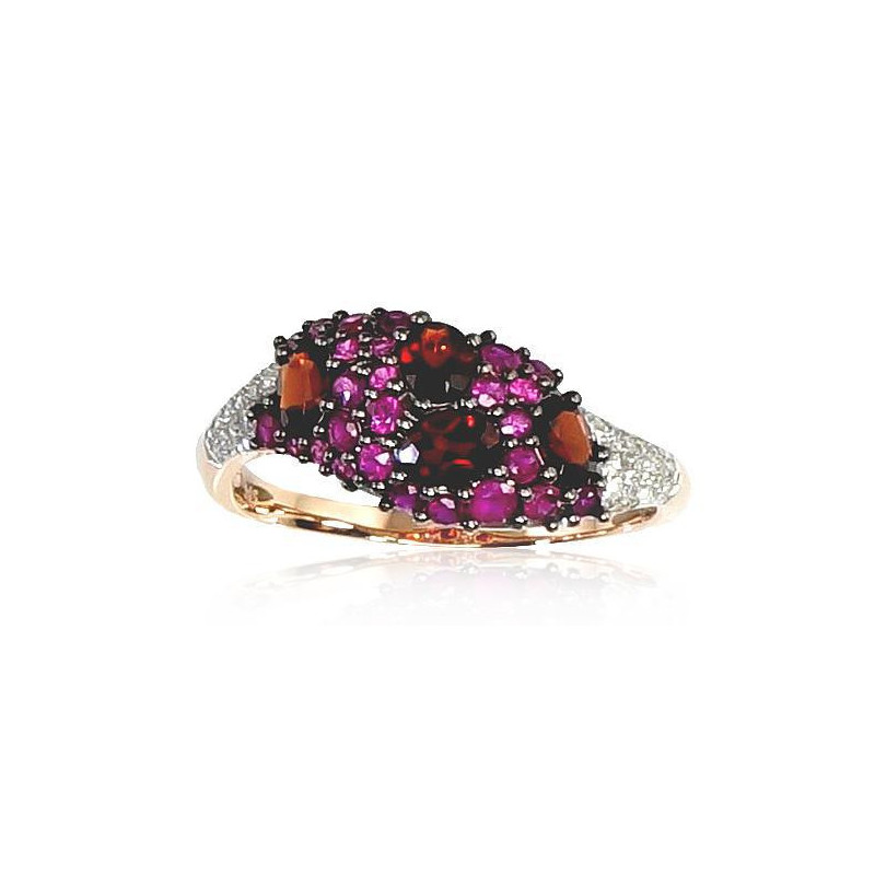 Gold ring 1100196(Au-R+PRh-W+PRh-Bk)_DI+RB+GR, Red Gold 585°, Rhodium (Plating) , Diamonds , Ruby , Garnet