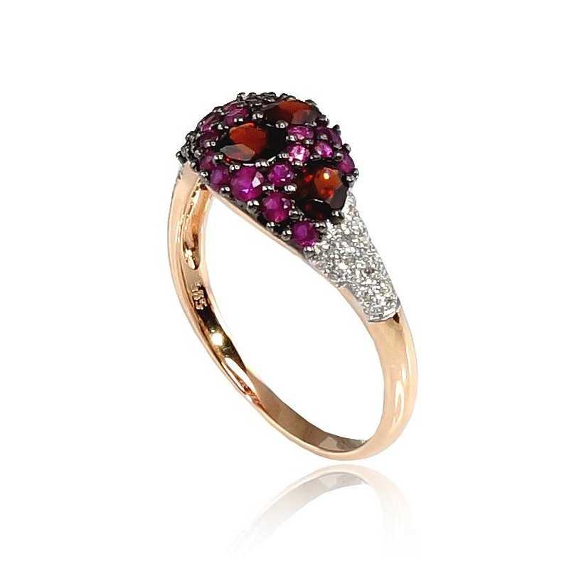 Gold ring 1100196(Au-R+PRh-W+PRh-Bk)_DI+RB+GR, Red Gold 585°, Rhodium (Plating) , Diamonds , Ruby , Garnet