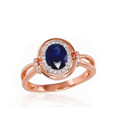 Gold ring 1100525(Au-R+Au-W)_DI+SA, White/Red Gold 585°, Diamonds , Sapphire