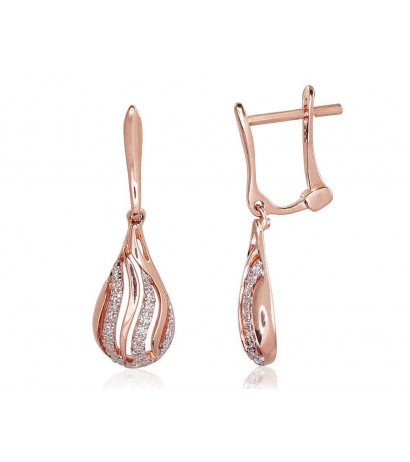 Gold earrings with 'english' lock 1200332(Au-R+PRh-W)_DI, Red Gold 585°, Rhodium (Plating) , Diamonds