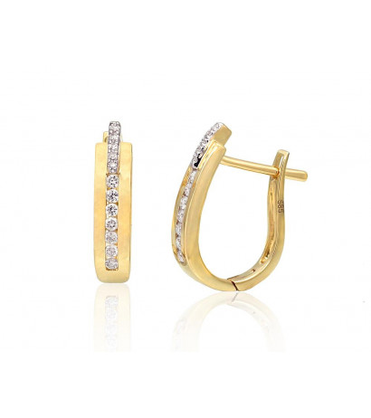 Gold earrings with 'english' lock 1200386(Au-Y+PRh-W)_DI, Yellow Gold 585°, Rhodium (Plating) , Diamonds