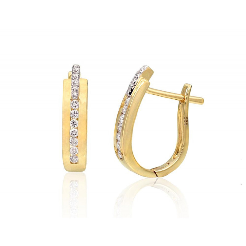 Gold earrings with 'english' lock 1200386(Au-Y+PRh-W)_DI, Yellow Gold 585°, Rhodium (Plating) , Diamonds