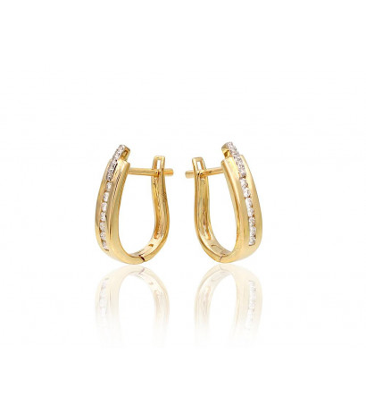 Gold earrings with 'english' lock 1200386(Au-Y+PRh-W)_DI, Yellow Gold 585°, Rhodium (Plating) , Diamonds