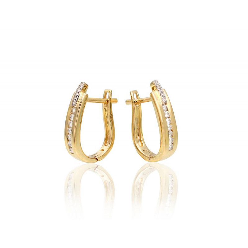 Gold earrings with 'english' lock 1200386(Au-Y+PRh-W)_DI, Yellow Gold 585°, Rhodium (Plating) , Diamonds