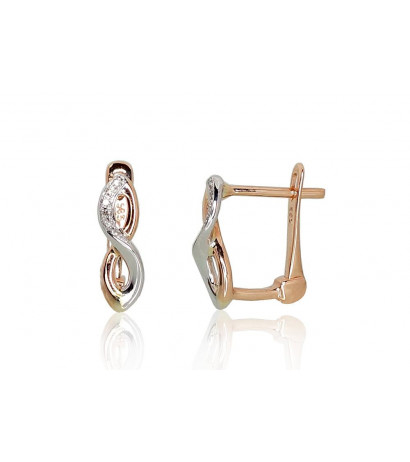 Gold earrings with 'english' lock 1200967(Au-R+Au-W)_DI, White/Red Gold 585°, Diamonds