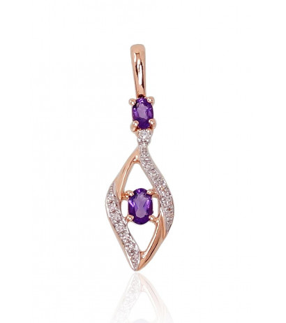 Gold pendant 1300528(Au-R+PRh-W)_DI+AM, Red Gold 585°, Rhodium (Plating) , Diamonds , Amethyst