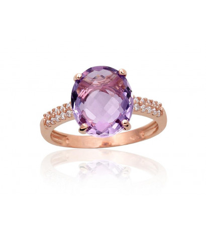 Gold ring 1100957(Au-R)_CZ+AM, Red Gold 585°, Zirkons , Amethyst