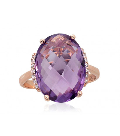 Gold ring 1100965(Au-R)_CZ+AM, Red Gold 585°, Zirkons , Amethyst