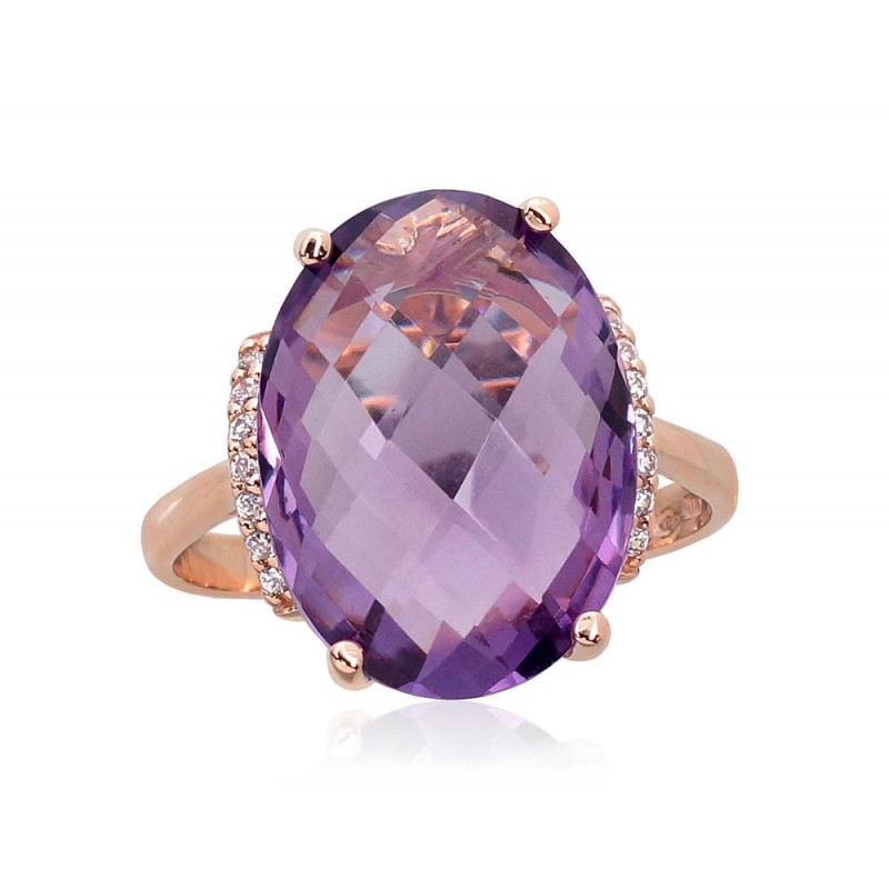 Gold ring 1100965(Au-R)_CZ+AM, Red Gold 585°, Zirkons , Amethyst