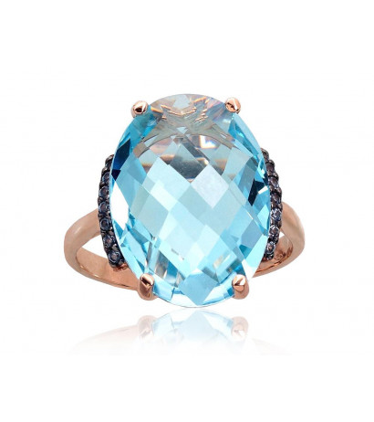 Gold ring 1100965(Au-R+PRh-Bk)_CZ-LB+TZLB, Red Gold 585°, Rhodium (Plating) , Zirkons , Sky Blue Topaz