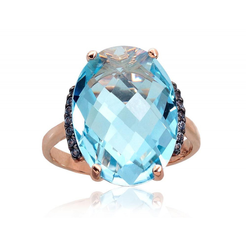 Gold ring 1100965(Au-R+PRh-Bk)_CZ-LB+TZLB, Red Gold 585°, Rhodium (Plating) , Zirkons , Sky Blue Topaz