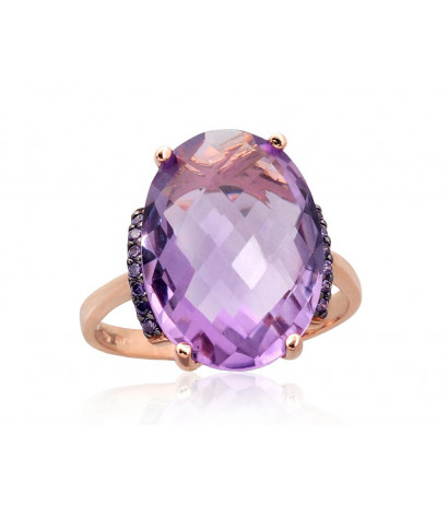 Gold ring 1100965(Au-R+PRh-Bk)_CZ-V+AM, Red Gold 585°, Rhodium (Plating) , Zirkons , Amethyst