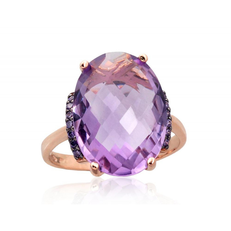 Gold ring 1100965(Au-R+PRh-Bk)_CZ-V+AM, Red Gold 585°, Rhodium (Plating) , Zirkons , Amethyst