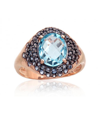 Gold ring 1100961(Au-R+PRh-Bk)_CZ-LB+TZLB, Red Gold 585°, Rhodium (Plating) , Zirkons , Sky Blue Topaz