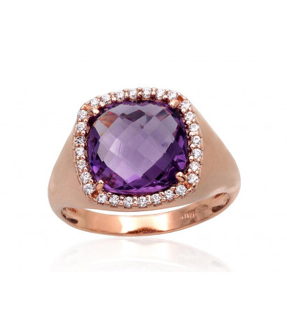 Gold ring 1100963(Au-R)_CZ+AM, Red Gold 585°, Zirkons , Amethyst