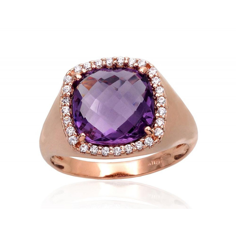 Gold ring 1100963(Au-R)_CZ+AM, Red Gold 585°, Zirkons , Amethyst