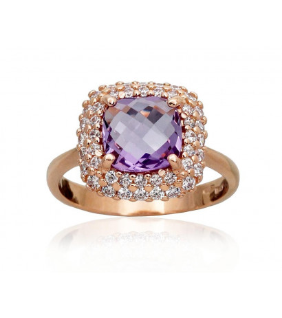 Gold ring 1100962(Au-R)_CZ+AM, Red Gold 585°, Zirkons , Amethyst