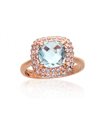 Gold ring 1100962(Au-R)_CZ+TZLB, Red Gold 585°, Zirkons , Sky Blue Topaz