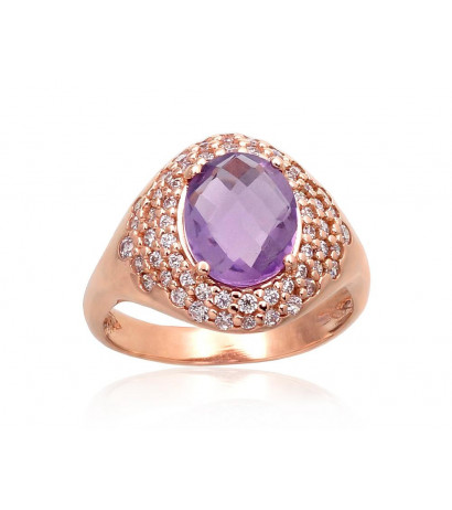 Gold ring 1100961(Au-R)_CZ+AM, Red Gold 585°, Zirkons , Amethyst