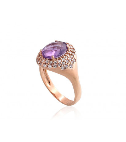 Gold ring 1100961(Au-R)_CZ+AM, Red Gold 585°, Zirkons , Amethyst