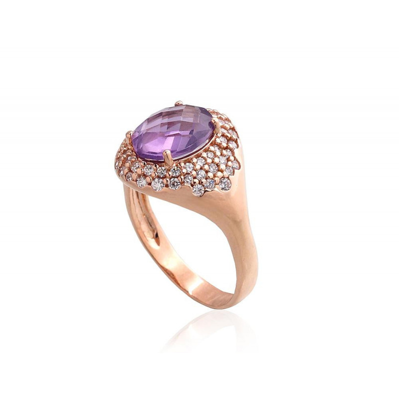 Gold ring 1100961(Au-R)_CZ+AM, Red Gold 585°, Zirkons , Amethyst