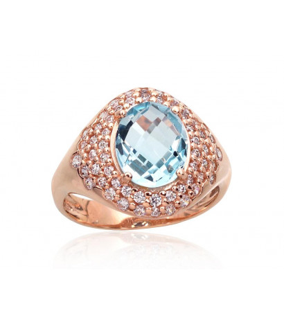 Gold ring 1100961(Au-R)_CZ+TZLB, Red Gold 585°, Zirkons , Sky Blue Topaz