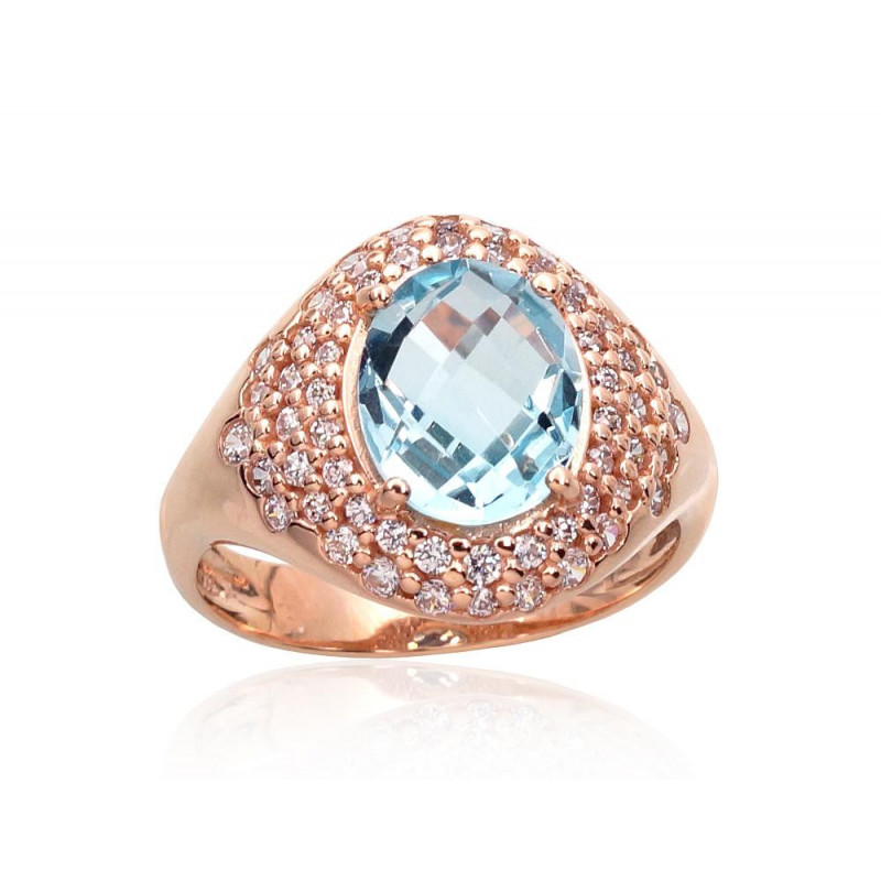 Gold ring 1100961(Au-R)_CZ+TZLB, Red Gold 585°, Zirkons , Sky Blue Topaz