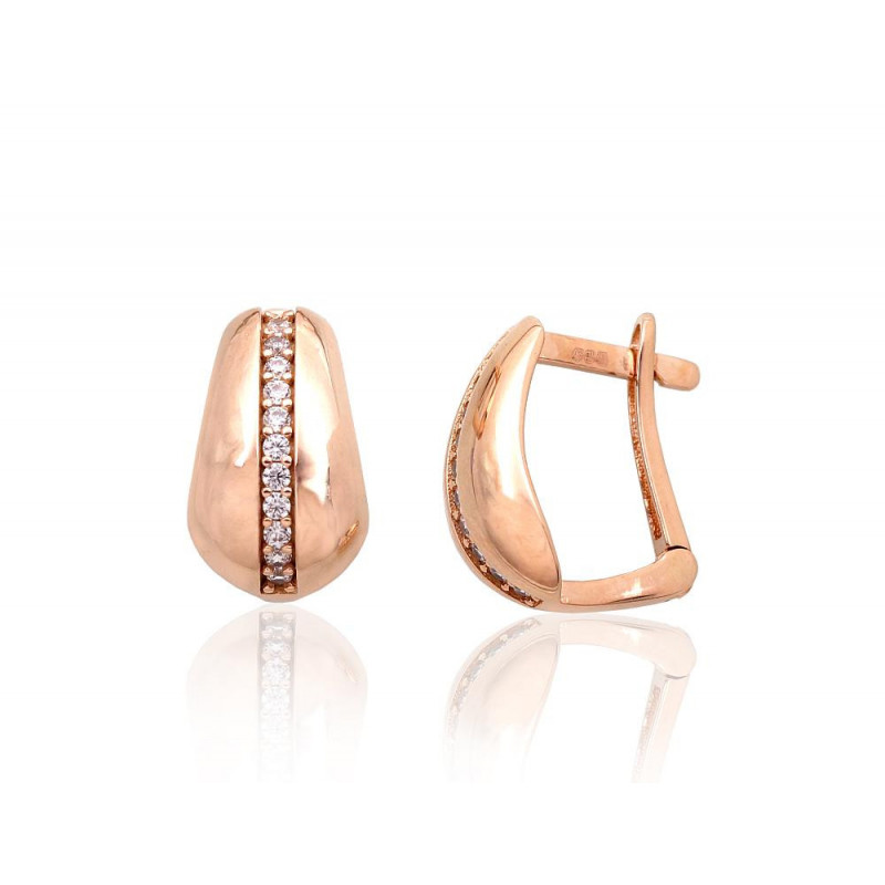 Gold earrings with 'english' lock 1201363(Au-R)_CZ, Red Gold 585°, Zirkons