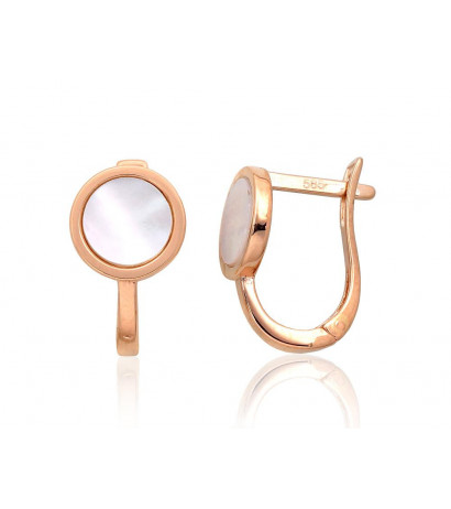 Gold earrings with 'english' lock 1201364(Au-R)_PL, Red Gold 585°, Mother-of-pearl