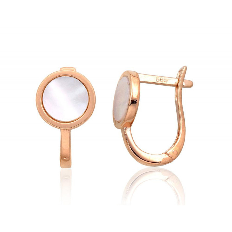 Gold earrings with 'english' lock 1201364(Au-R)_PL, Red Gold 585°, Mother-of-pearl