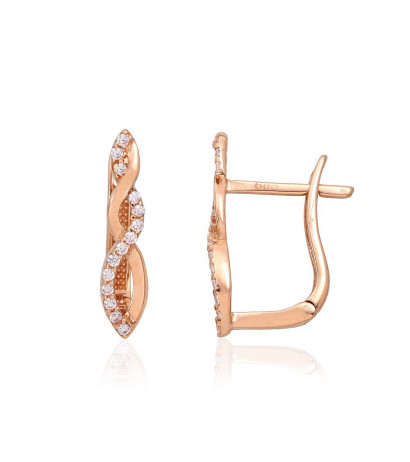 Gold earrings with 'english' lock 1201355(Au-R)_CZ, Red Gold 585°, Zirkons