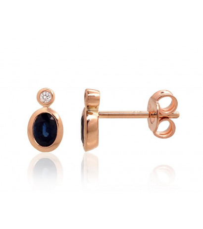 Gold classic studs earrings 1201367(Au-R)_DI+SA, Red Gold 585°, Diamonds , Sapphire