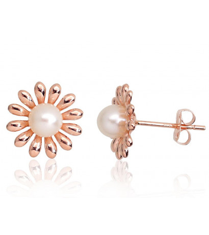 Gold classic studs earrings 1201400(Au-R)_PE, Red Gold 585°, Fresh-water Pearl