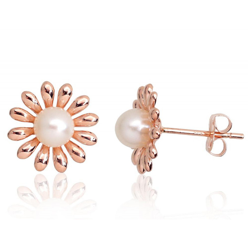 Gold classic studs earrings 1201400(Au-R)_PE, Red Gold 585°, Fresh-water Pearl