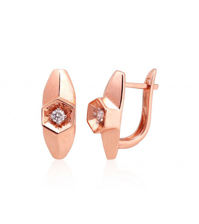 Gold Earrings 1201413(Au-R+PRh-W)_DI, Red Gold 585°, Rhodium (Plating) , Diamonds