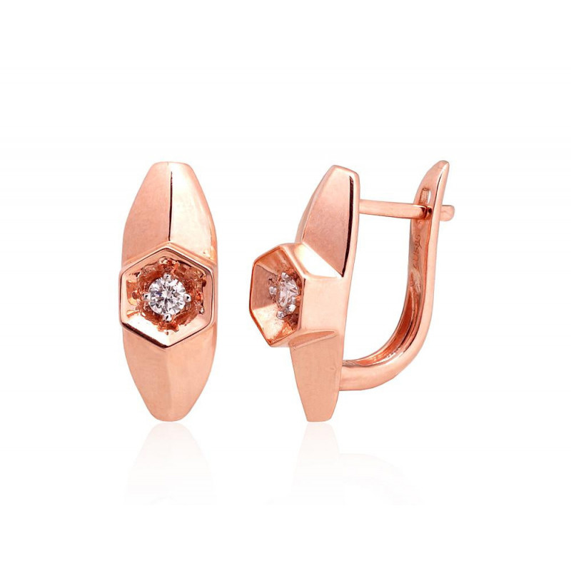 Gold Earrings 1201413(Au-R+PRh-W)_DI, Red Gold 585°, Rhodium (Plating) , Diamonds