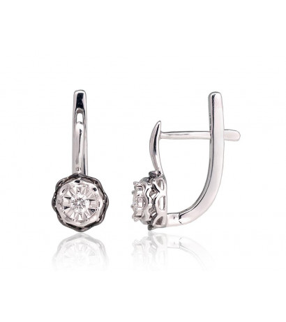 Gold Earrings 1201418(Au-W+PRh-Bk)_DI, White Gold 585°, Rhodium (Plating) , Diamonds