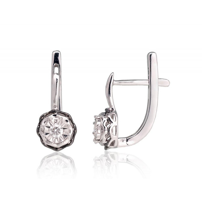 Gold Earrings 1201418(Au-W+PRh-Bk)_DI, White Gold 585°, Rhodium (Plating) , Diamonds