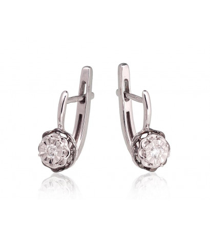 Gold Earrings 1201418(Au-W+PRh-Bk)_DI, White Gold 585°, Rhodium (Plating) , Diamonds