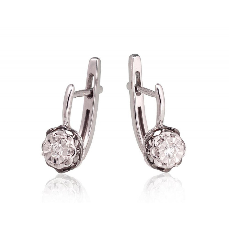 Gold Earrings 1201418(Au-W+PRh-Bk)_DI, White Gold 585°, Rhodium (Plating) , Diamonds