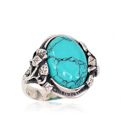 Silver ring 2101199(POx-Bk)_TRX, Silver 925°, oxide (Plating), Turquoise (Imitation)